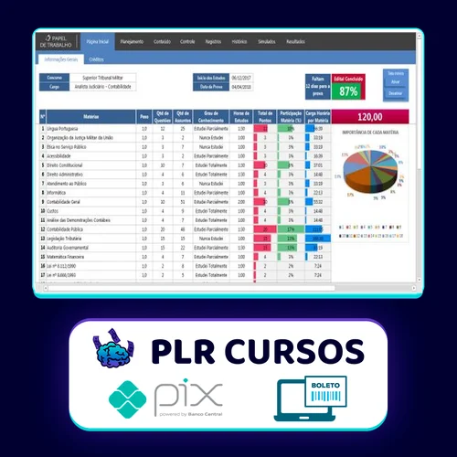 Planilha Controle de Estudos para Concursos Públicos Pro - Papel de Trabalho